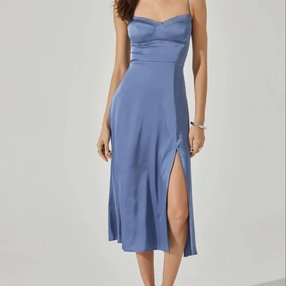 Astr the label - Bustier Satin Midi Dress in Slate Blue - Picture 1 of 6